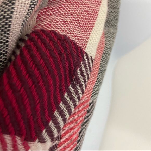 LOFT Red White Plaid Pom Pom Infinity Wrap Scarf - Picture 9 of 12